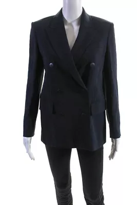 Max Mara Studio Women's Double Breasted Fully Lined Blazer Jacket Navy Size 2 • $97.59