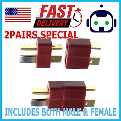 2 Pairs T-Plug Red Deans Connectors Male & Female For RC LiPo Battery • $3.95