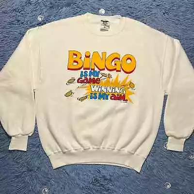 VINTAGE Bingo Game Crewneck Sweater Size Large Mens Funny Retro 90s • $27