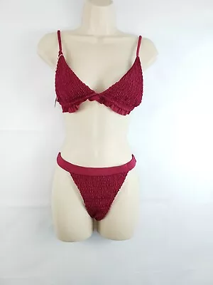 Zaful 2 Piece Plunge Burgundy Bikini Womens Swimwear Swimsuit Size Large  O46 • $8.99