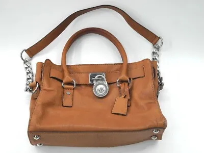 Michael Kors Leather Hamilton Handbag - Tan With Silver Trim • $39
