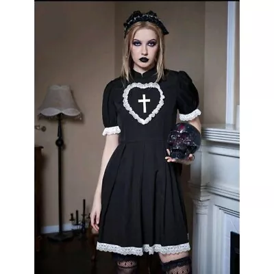 ROMWE Goth Cross Contrast Lace Pleated Hem Dress M(10) • $20