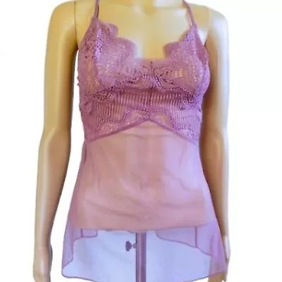 VICTORIA'S SECRET Lace /Sheer Camisole/Chemise/Lingerie Criss Cross Purple Small • $8.80