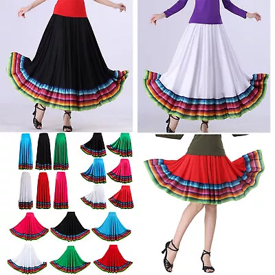 Womens Long Full Circle Folklorico Dance Skirts Spanish Mexican Flamenco Costume • $5.57