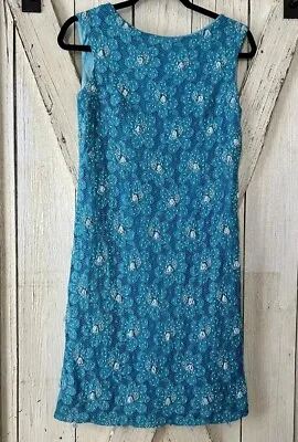 1960s Vtg Beaded Sheath Dress XS/S. Blue Turquoise Wiggle. 36” Miss Elliette • $29.95