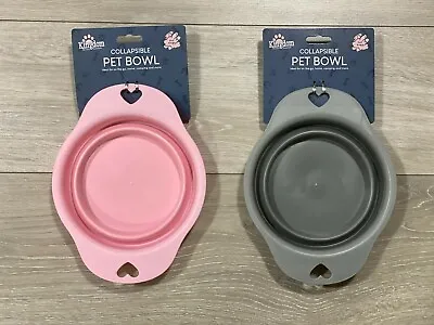 2x PET COLLAPSIBLE DOG CAT BOWL Food Water Feeding Silicone Portable Travel Dish • £5.99