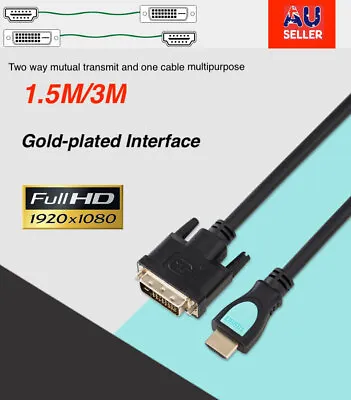 $8.99 • Buy HDMI To DVI Cable Male DVI-D For LCD Monitor Computer PC Projector DVD Cord Lead