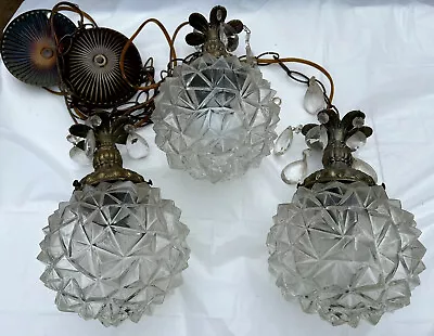 Mid-Century Modern Hollywood Regency Triple Geometric Globe Swag Light • $350