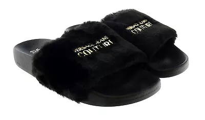 Versace Jeans Couture Black Faux Fur Signature Slides- • $129.99