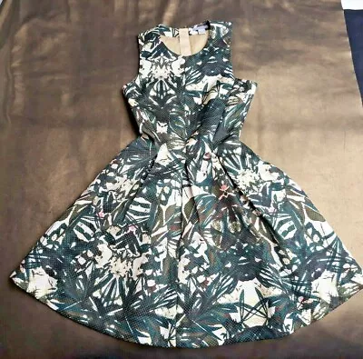 New H&M White/Green Riviera Print Fit /Full Skirt 50s Style Dress -Ladies Size 8 • £19.99