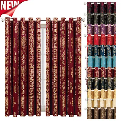 £4.99 • Buy Jacquard Ring Top Eyelet Curtains Fully Lined Living Room Bedroom Window Curtain