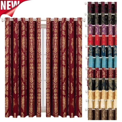 £14.99 • Buy Jacquard Ring Top Eyelet Curtains Fully Lined Living Room Bedroom Window Curtain
