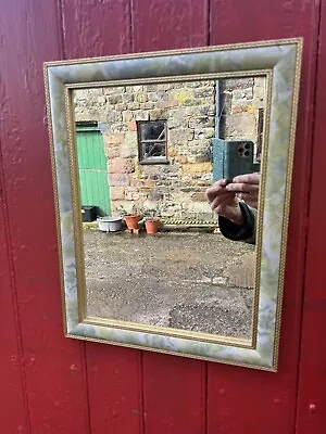 Vintage Wall Mirror Hand Painted Green Floral Wood Frame 14.5 X 18.5in • £17