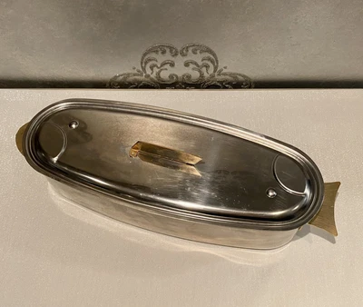 $59.95 • Buy Stainless Steel Fish Poacher Perforated Rack Steamer Pot Brass Fish Handle