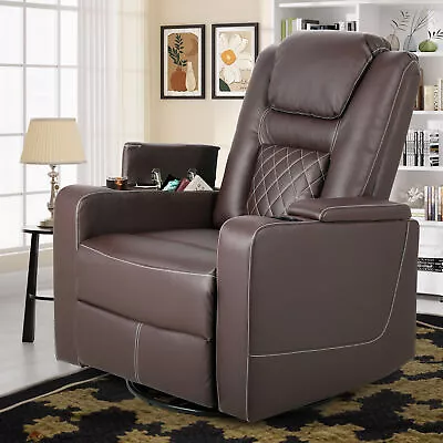 PU Home Theater Seating Swivel Glider Rocker Recliner Chair With Cup Holders • $288.39