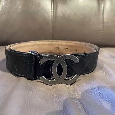 Chanel CC Black Quilted Leather Belt Size 95 • £399