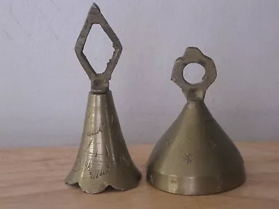 Lot Of 2 Vintage Or Antique Hand Made & Hand Engraved Brass Bells From India • $12