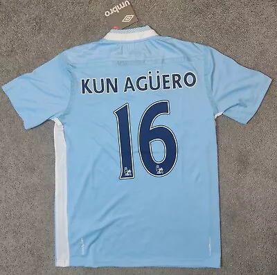 Manchester City 2011/12 Home Kun Aguero#16 Soccer Jersey PL New MCFC M • $105