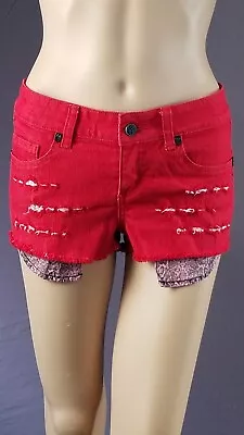 Metal Mulisha Shorts Denim Jean Cut Off Distressed Red Size 5 • $18