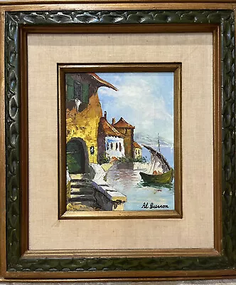 Framed Mid Century Painting Mediterranean Coastal Village Signed Al Durson • $125