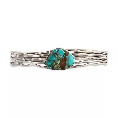 Vintage Sterling Silver Blue Turquoise Wire Band Cuff Bracelet 6.5  • $124.50