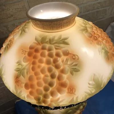 Vintage GWTW Hurricane Large Table Lamp-Shade  W/Embossed Grapes/Leaves • $110