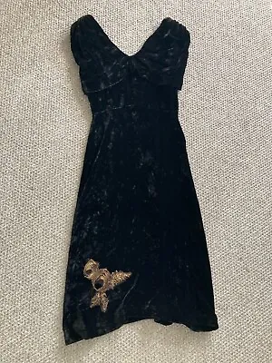 Vintage 1930's Black SILK VELVET Sleeveless Dress W/ Collar 40s S/M • $50