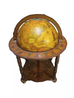 Large Italian Zodiac World Globe Wood Cocktail Bar  • $350