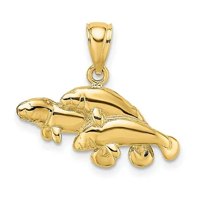 14k Polished Yellow Gold Trio Of Swimming Manatees Charm Pendant • $210.99