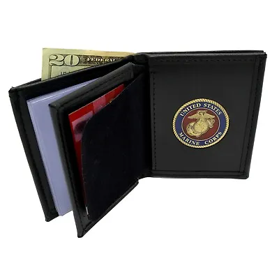 Perfect Fit U S Marine Corps Challenge Coin Wallet Bifold Leather Black • $41.16