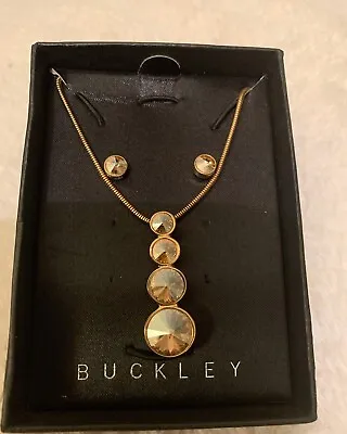£20 • Buy Buckley  Gold Plated Amber Crystal Pendant & Earrings 16” With 2.5” Extender