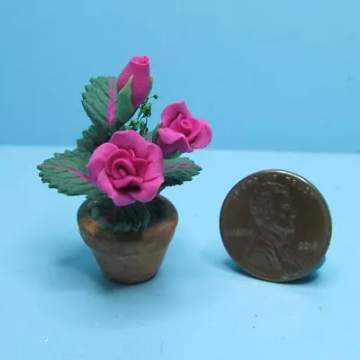 Dollhouse Miniature Dark Pink Roses In Pot B0550 • $4.94