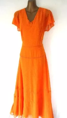 Damsel In A Dress Orange Devore Fit & Flare Maxi Dress 12 Flutter Sleeve (7482 • £25