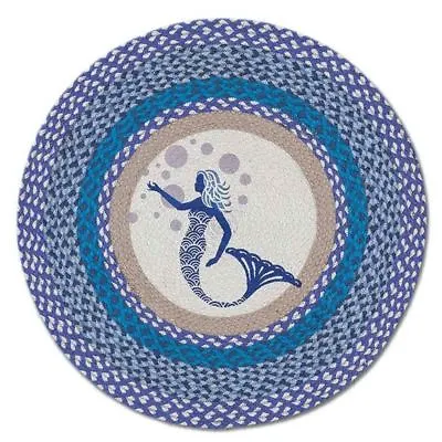 Blue Mermaid 27  Hand Printed Round Braided Floor Rug - RP-527 • $43.99