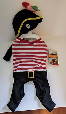 Martha Stewart Pets Pirate DOG COSTUME Sz SMALL Red White Striped Hook Hat Bird • $11.98