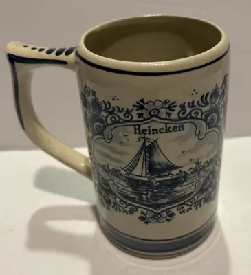 Vintage Delft Blue Heineken Porcelain Beer Mug Windmil/Sail Boat 5-1/2  Tall • $9.95