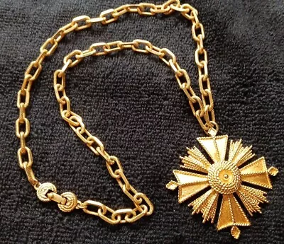 Monet Vintage Maltese Cross Necklace Gold Tone Textured Chunky Chain Statement  • $75