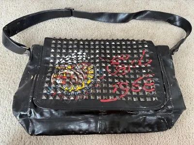 Vintage Ed Hardy Messenger Bag - Black Studded & Cracking • $9.08