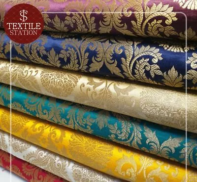 Ornamental Floral Gold Metallic Jacquard Brocade Fabric Craft Dress Material 44  • £4.38