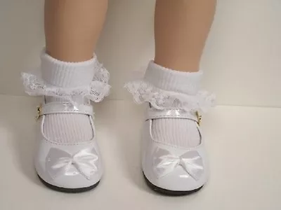 WHITE Patent Mary Jane Doll Shoes W/Satin Bows Fits My Twinn Poseable (Debs*) • $14.19