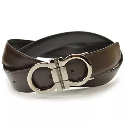 £295 • Buy Salvatore Ferragamo Double Gancini Glossy Buckle Black/Brown Reversible Belt
