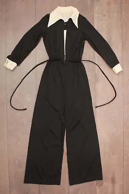 Vtg Women's 70s Black & White Long Sleeve Jumpsuit 1970s Sz XS/S JC Penney • $89.99