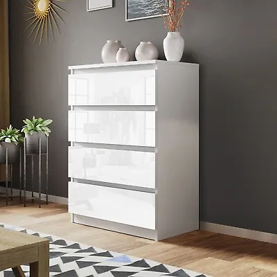 High Gloss Chest Of Drawers Bedside Cabinet Tall Wide Storage Bedroom Furniture • £89.99