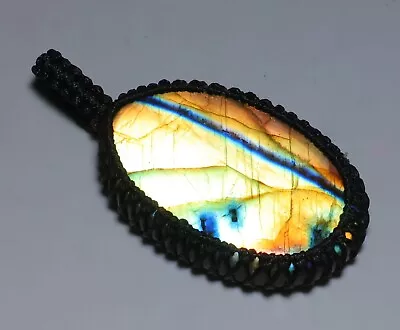 67 Ct Macrame Oval Pendant 100% Natural Multi Fire Labradorite Gemstone Aa-70 • $7.99