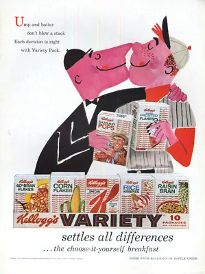 Baseball Ump & Batter Don’t Blow A Stack Kellogg's Variety Pack Cereal Ad 1958 L • $9.99