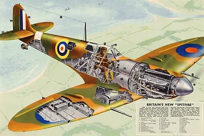 Home Wall Art Print -Vintage Wartime Poster-BRITAINS NEW SPITFIRE-A4A3A2A1A0 • £6.99