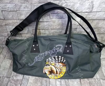 Ed Hardy Graphic Bulldog Love Kills Slowly Canvas Duffel Gym 2 Handle Bag • $27