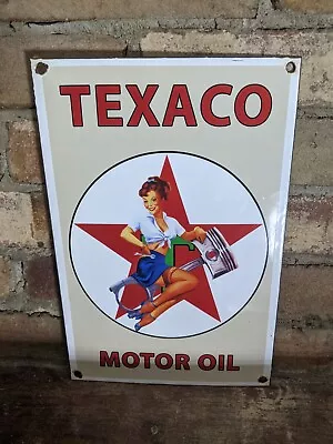 Vintage Texaco Motor Oil Porcelain Gas Station Pump Heavy Sign Pin Up 12  X 8  • $139.99