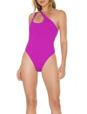 NEW L SPACE Classic Phoebe One-Shoulder Rib One-Piece Pink Swimsuit Size 6 • $46.50