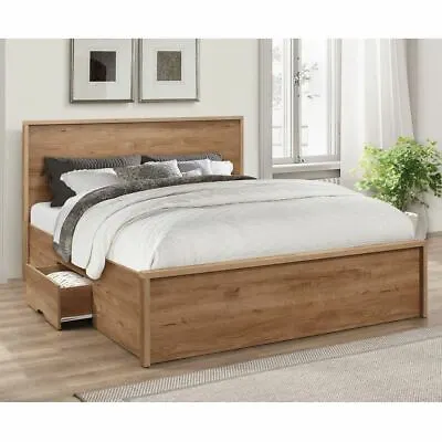 Wooden 2 Drawer Storage Bed Stockwell Oak With 3 Size And 4 Mattress Options • £389.99